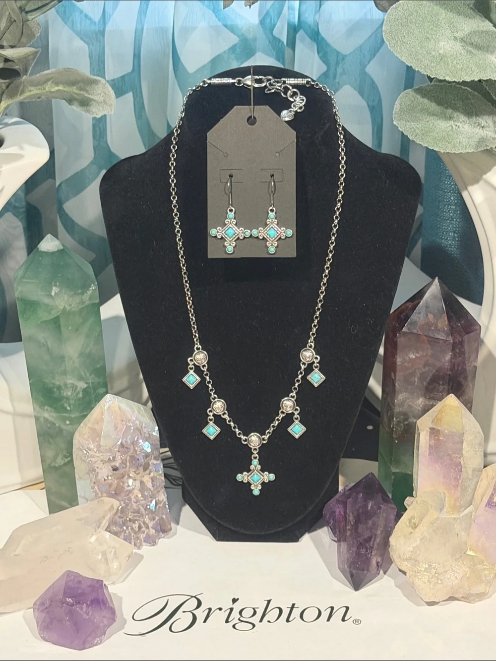🦋 BRIGHTON SET! RETIRED VTG+ SLVR Turquoise Necklace & 2 Sets Matching Earrings!